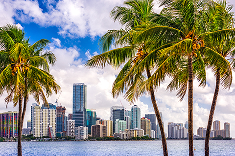 A stock photo of the cityscape of downtown Miami, Florida.