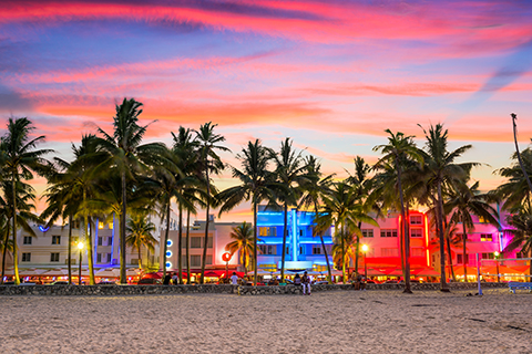 A stock photo of the South Beach cityscape in Miami, Florida.